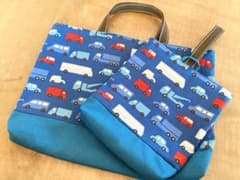 レッスンバッグ　上履き入れ　くるま　Blueのサムネイル