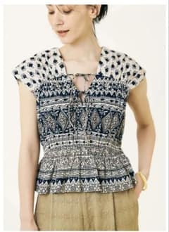 Sara Mallika Cotton Lurex BorderPrintTop - メルカリ