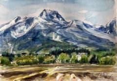 野尻からの妙高山 風景画 水彩画 原画 2L判フレーム付きのサムネイル