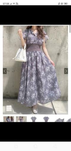 GW限定!!新品タグ付き 花柄Vネックリブウエストフレアワンピース[tt005]のサムネイル