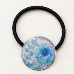 ハイビスカス ブルー レジン ヘアゴム ハンドメイド 青 涼やか 南国