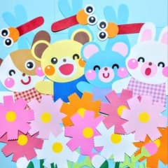 秋の壁面飾り・９月壁面・動物たちとコスモス・トンボ・保育園 幼稚園 こども園のサムネイル
