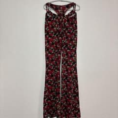 美品✨【XL】ローズプリント レーサーバック ジャンプスーツ バラ サロペット