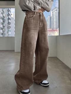 DAZY 洗い加工 ワイドパンツ デニムジーンズ ハイウエストのサムネイル