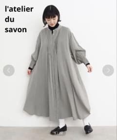 l'atelier du savonウィングカラーピンタックワンピース チェック l'atelier du savonウィングカラーピンタックワンピース チェック