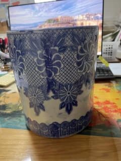 火鉢 染付 伊万里 手あぶり 手描き 鉢カバー 古道具 古民具 レトロ