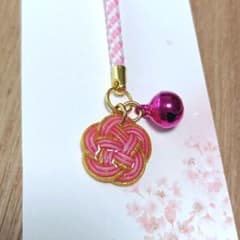 水引 梅結び ストラップ ピンク 鈴付きのサムネイル