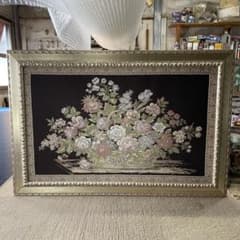 イタリア製 ゴブラン織 花とバスケット タペストリー 絵画 アンティーク イタリア製 ゴブラン織 花とバスケット タペストリー 絵画