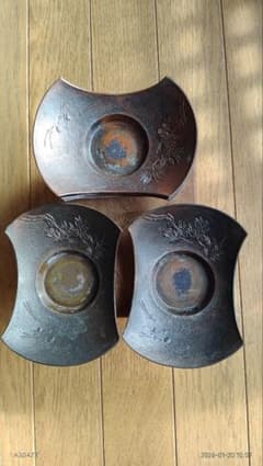茶托 10枚セット 花彫刻 木箱入りのサムネイル