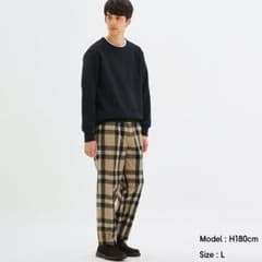 【Size: M】GU 裏起毛ワイドテーパードイージートラウザー(チェック)のサムネイル