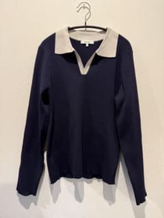値下げ中　GLOBAL WORK ネイビー ベージュ ポロニット Lのサムネイル