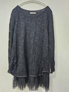 黒 レース 長袖 チュニック 重ね着風のサムネイル