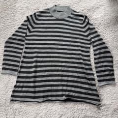 ボーダー柄 ハイネックニット グレー×ブラック LLサイズのサムネイル