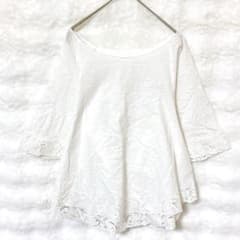 United Arrows Linen Blend Blouse, Lace, White, Feminine, Elegant
