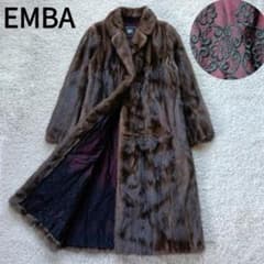 着丈108 日本EMBA エンバ ブルーアイリスミンク毛皮コート 刺繍入り