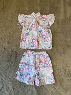 女の子　甚平　水色生地　花・リボン柄のサムネイル
