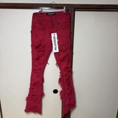 VALABASAS レッド ダメージデニムパンツのサムネイル