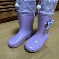 キッズ レインブーツ パープル ドット柄 リボン付き18センチアリサナのサムネイル