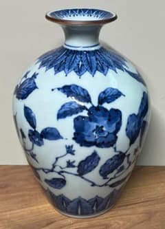 旭窯 椿窯 花瓶 花入れ 瀬戸焼 青と白の花模様 陶器 花立て - メルカリ