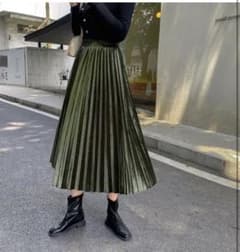ベロア プリーツスカート ロング丈 ウエストゴム