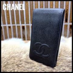 CHANEL 샤넬 코코 마크 캐비어 스킨 스마트 폰 케이스 블랙