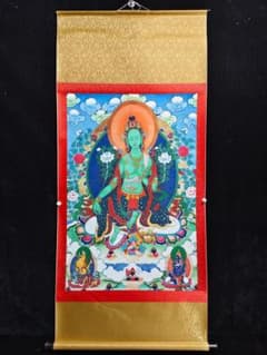 唐卡中堂画 绿度母 中国画 掛け軸 水墨画 和室 玄関 茶室 壁掛け 美術