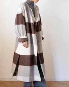 最終価格】pheeny Big block check gown coat - メルカリ