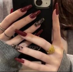 24枚入り　ネイルチップ　赤　花　結婚式　成人式　ロング　白　レディースのサムネイル