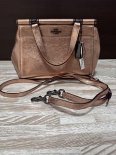 最終出品・COACH コーチ メタリックローズゴールド ショルダーバッグ 