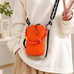 オレンジ スマホショルダーバッグ ナイロン 軽量 ミニバッグのサムネイル