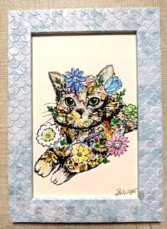 額付き銅版画応用絵画　title「てこてこニャンコ」 高価入札厳禁❗️5分間でご縁オークション の出品した商品