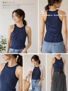 【RALPH LAUREN】ネイビー×ホワイト リブニット タンクトップのサムネイル