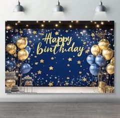 特大 バースデー 背景布 撮影用 Happy Birthday ネイビーゴールドのサムネイル