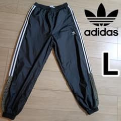 アディダス 黒 ナイロン 蛇柄 ジャージ トラックパンツ ウーブンパンツ 女性L