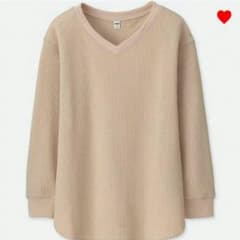 ユニクロ ワッフル Vネック　ピンク XLサイズのサムネイル