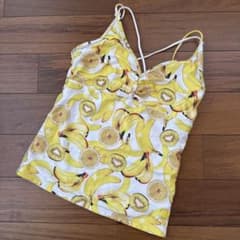 CLAP Tank Top, Size M, Banana/Kiwi Fruit Pattern, Yellow, Fitness/Yoga