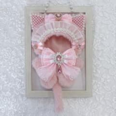 ぬい服 着ぐるみ 12cm 13cm いつぬい ピンク チェック耳 ねこのサムネイル