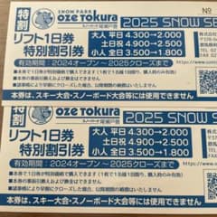 群馬県　スノーパーク尾瀬戸倉リフト1日券特別割引券2枚のサムネイル