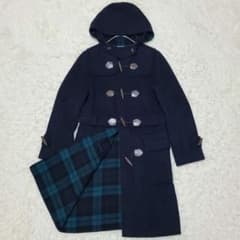 OLD ENGLAND カシミヤ ダッフル コート ロング チェック ネイビー