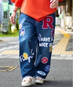Jungle Stormワッペン装飾 デニムパンツ　ストリート　古着のサムネイル