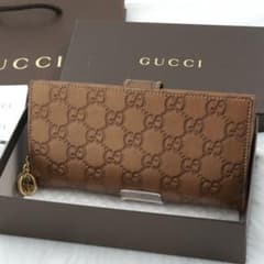 早い者勝ち　GUCCI グッチ　シマ　レザー　長財布　二つ折り　茶色　箱付き 未使用品 箱付き GUCCI グッチ 長財布 レザー シマ GG柄 ブラウン系