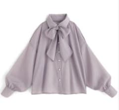 ボウタイ付きラメシアーショルダースリットブラウス[tg597]のサムネイル