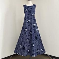 着物リメイク　綿　有松鳴海絞り　天然本藍染マキシドレス(Ｌ〜2Ｌ) 着物リメイク 綿 有松鳴海絞り 天然本藍染マキシドレス(L〜2L