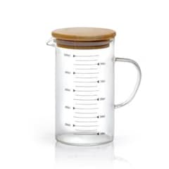 1000ml 耐熱ガラスメジャーカップ 計量カップ　ハンドル、天然木蓋つきのサムネイル