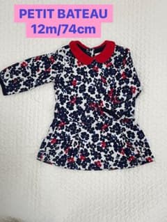プチバトー　襟付きワンピース　12m/74cm 花柄のサムネイル