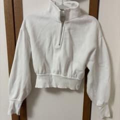GU ハーフジップ 白 ショート丈