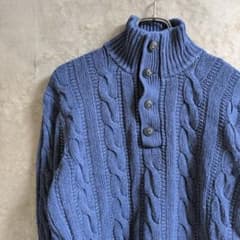 ラルフローレン90年代ヘンリーネック　インディゴ　ケーブル編み込みのサムネイル