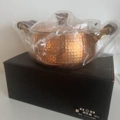 新品・長期保管品】島本製作所 銅両手鍋 18cm 木製ハンドル 箱付き
