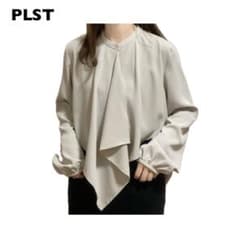 PLST プラステ ジョーゼットメタルボタンフリルタイブラウス
