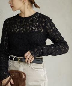 IENA大人気完売Flowerストレッチレースプルオーバーブラックフラワー IENA大人気完売Flowerストレッチレースプルオーバーブラックフラワー